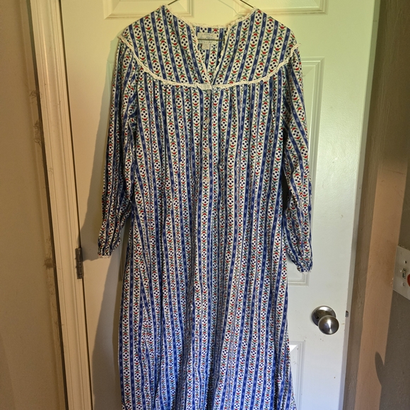 Lanz Of Salzburg Dresses & Skirts - Blue and White Casual V-Neck Gown with Bishop Sleeves